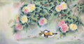 牡丹鴛鴦圖 Peonies & Mandarin Ducks — original hand-painted Chinese ink bird-and-flower painting by Master Jiang Jinqing (峻清书画)