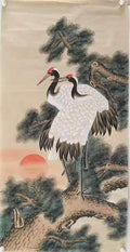 松鶴延年圖 Crane & Pine, Longevity — original hand-painted Chinese ink bird-and-flower painting by Master Jiang Jinqing (峻清书画)