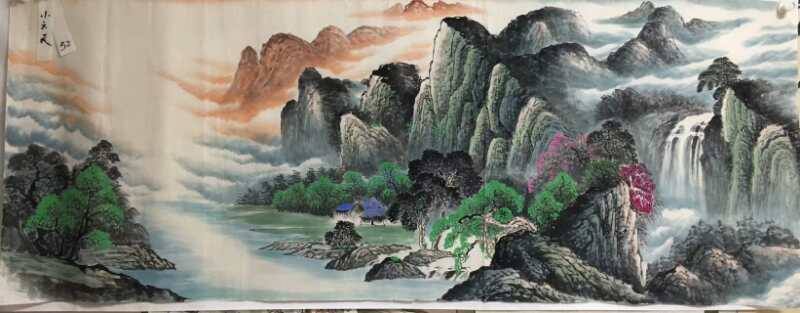 雲山流水圖 Misty Mountains & Flowing Stream — original hand-painted Chinese ink landscape (shan shui) by Master Jiang Jinqing (峻清书画)
