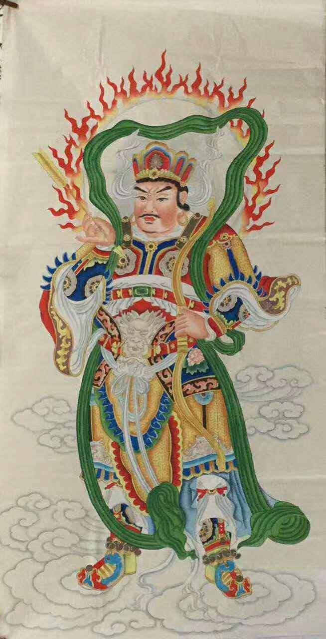 踏雲護法圖 Guardian Deity on Sacred Clouds — original hand-painted Chinese ink Taoist deity painting by Master Jiang Jinqing (峻清书画)