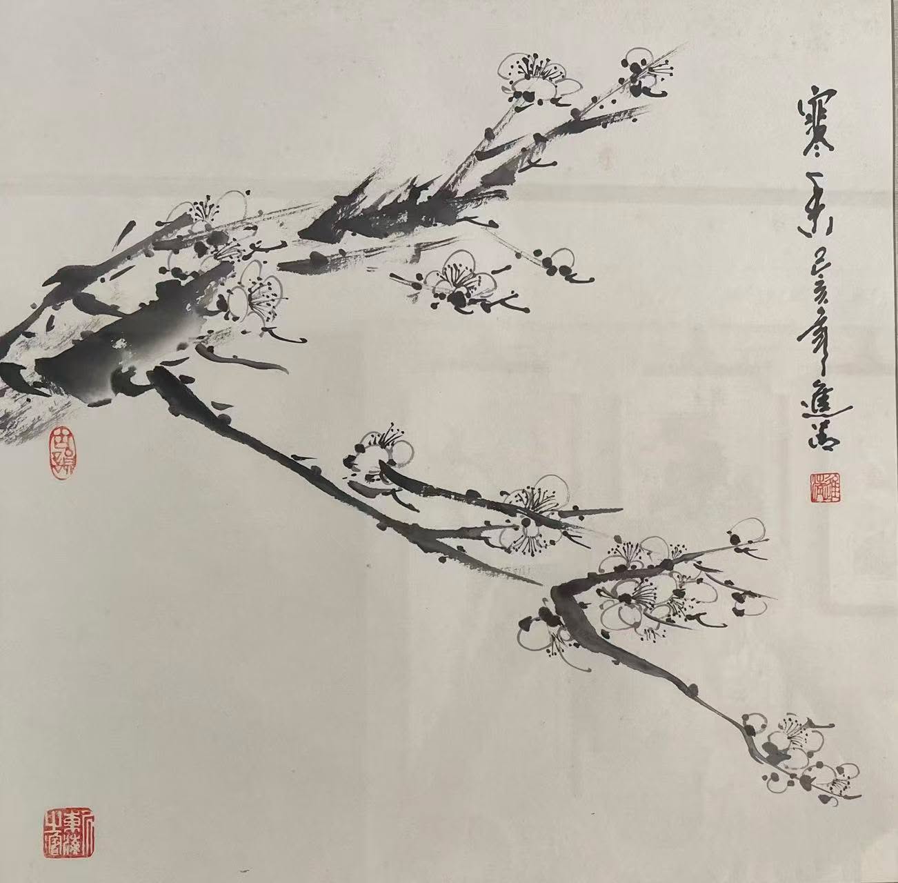 寒梅香遠 Plum Blossoms in Winter — original hand-painted Chinese ink painting by Master Jiang Jinqing (峻清书画)