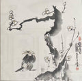 梅雀圖 Sparrows on Plum Blossoms — original hand-painted Chinese ink bird-and-flower painting by Master Jiang Jinqing (峻清书画)