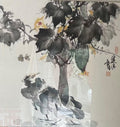 絲瓜雙禽圖 Silk Gourds & Two Birds — original hand-painted Chinese ink bird-and-flower painting by Master Jiang Jinqing (峻清书画)