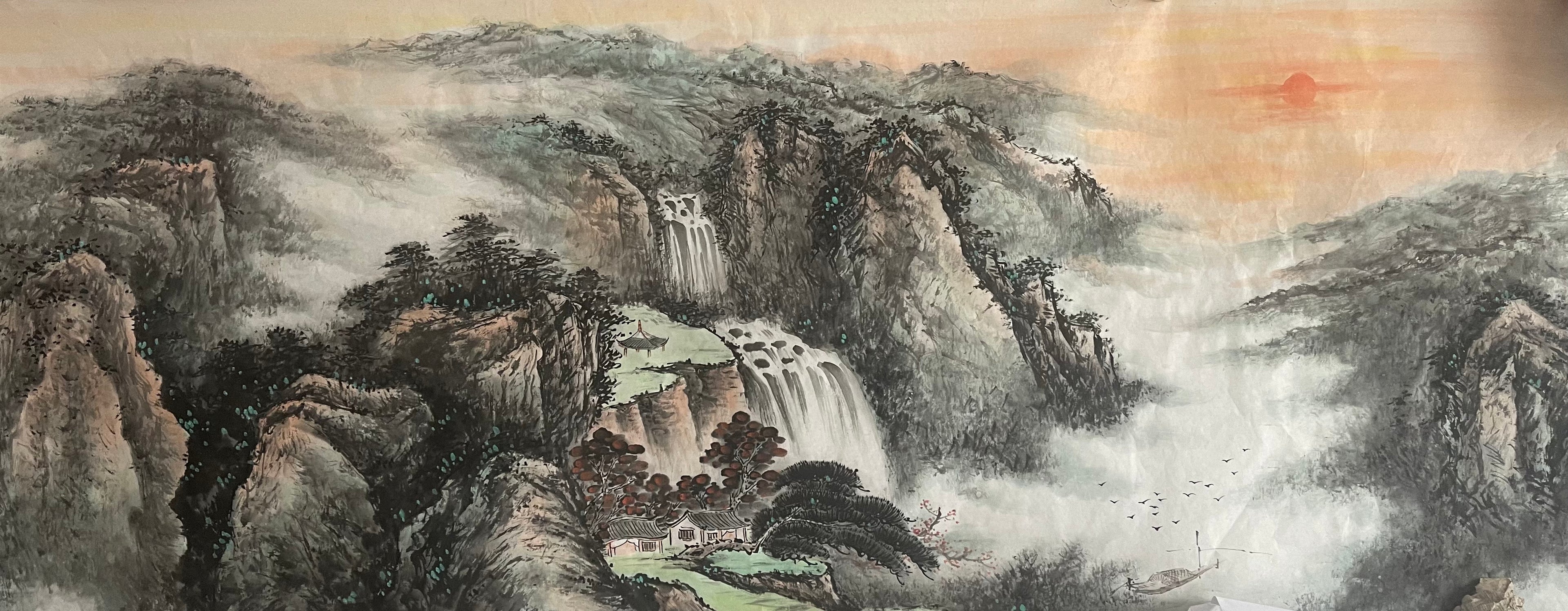 旭日東升 Rising Sun Over Mountains 180×70cm — Master Jiang Jinqing