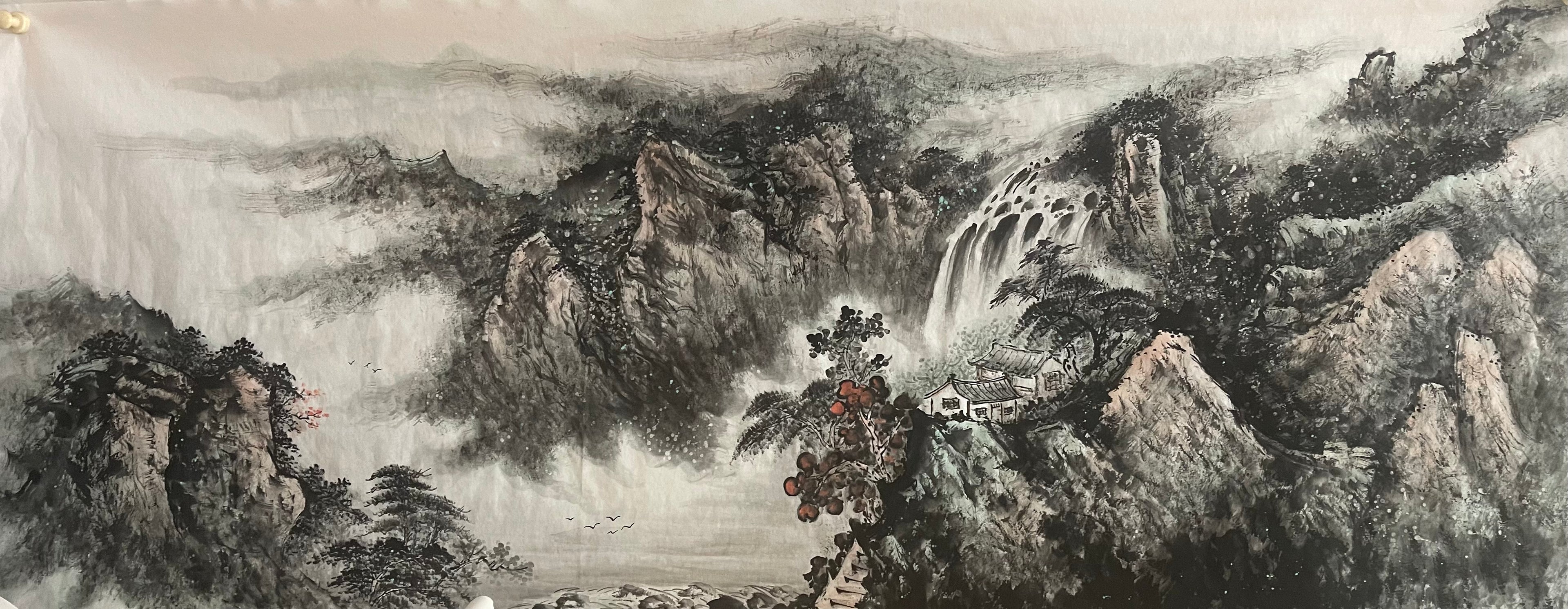 溪山飛瀑 Mountain Stream Cascades 180×70cm — Master Jiang Jinqing